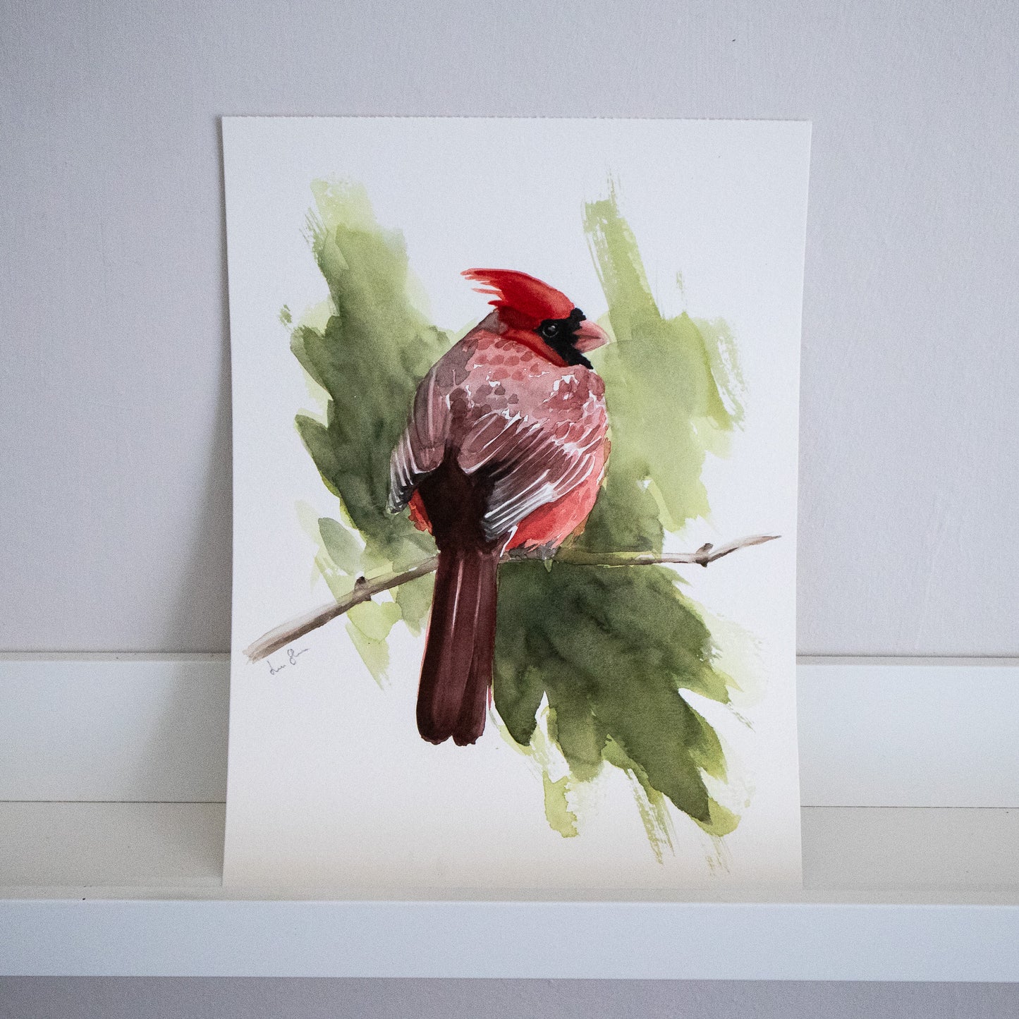 "Cardinal" original watercolor painting 21x30cm