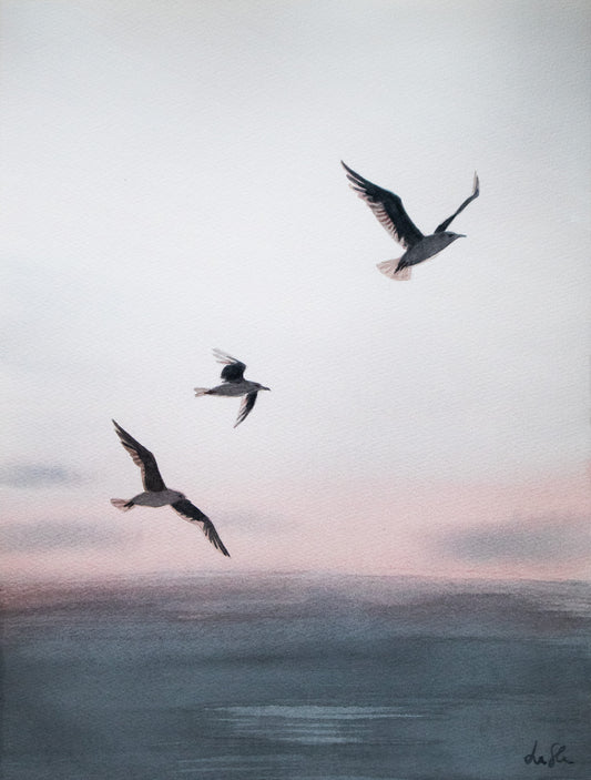 "Friends at sundown" original watercolor painting