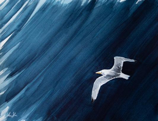 "Over the deep blue" original watercolor painting