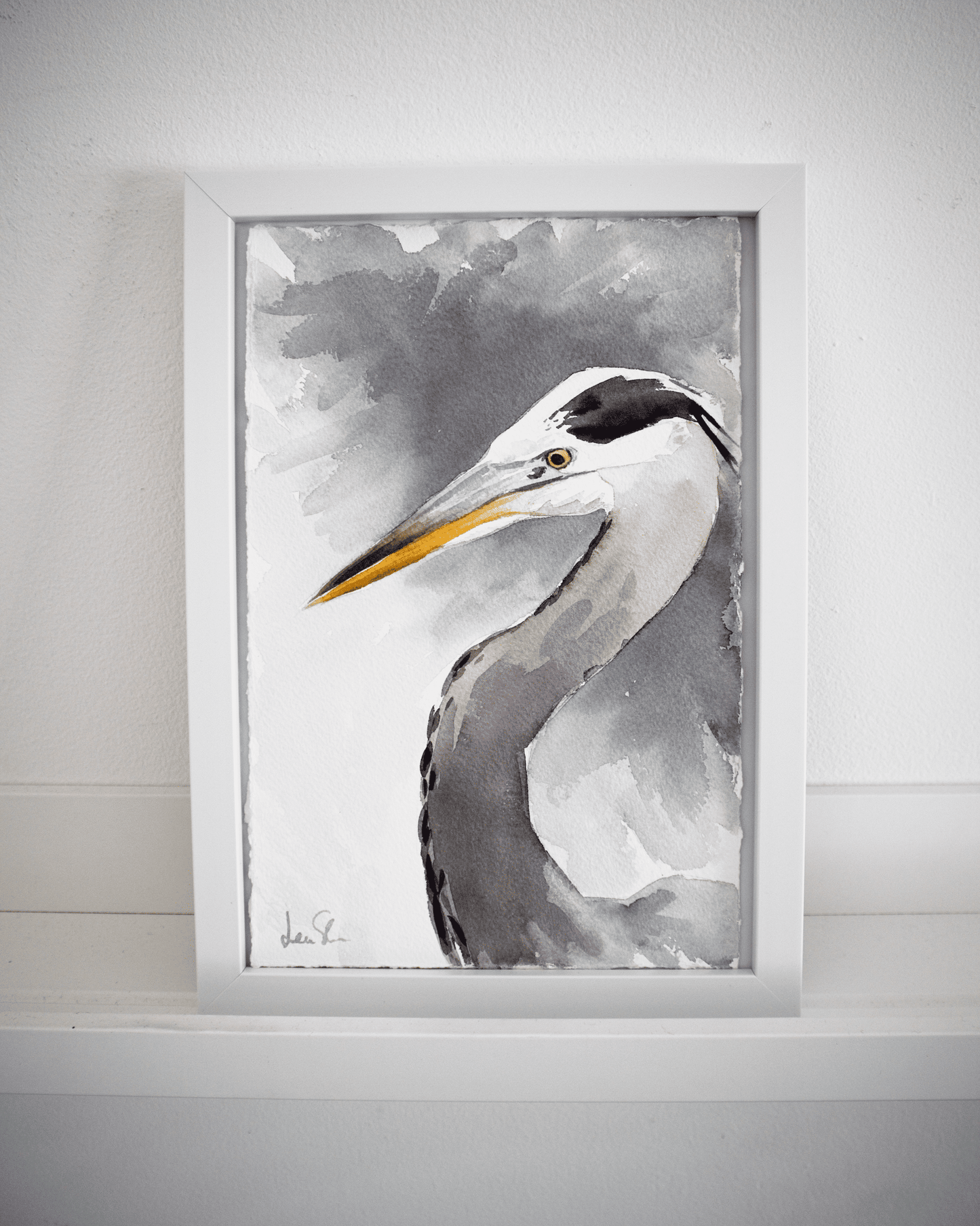 "Grey Heron" original watercolor painting