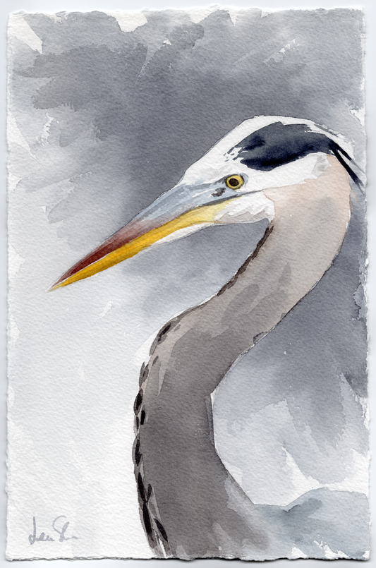 "Grey Heron" original watercolor painting