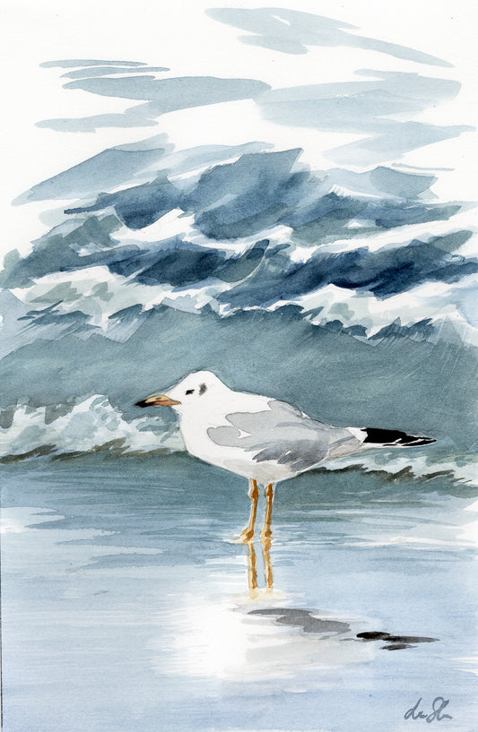 "At home among the waves" original watercolor painting