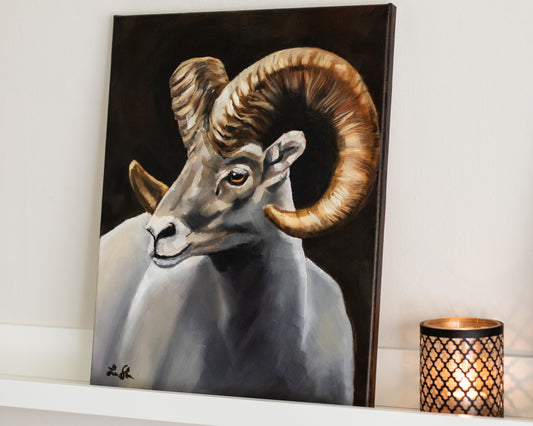 "Bighorn sheep portrait" original oil painting 33x41cm