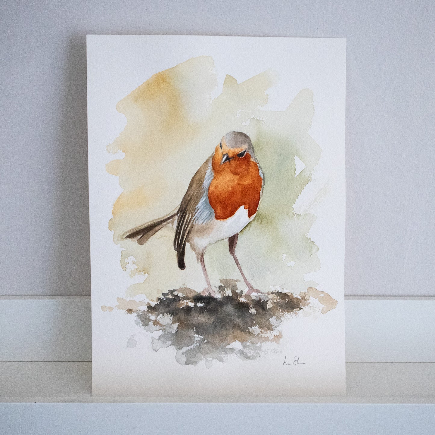 "Robin in the morning" original watercolor painting 21x30 cm