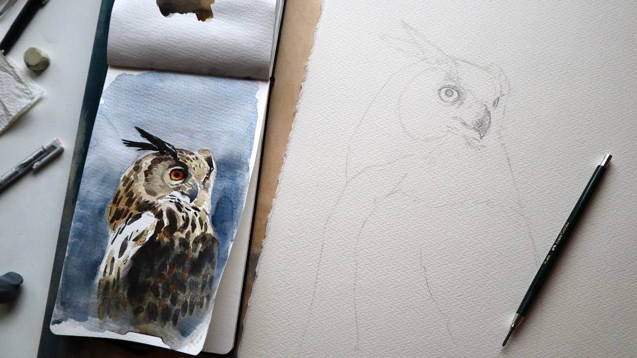 "Great Horned Owl" original watercolor painting