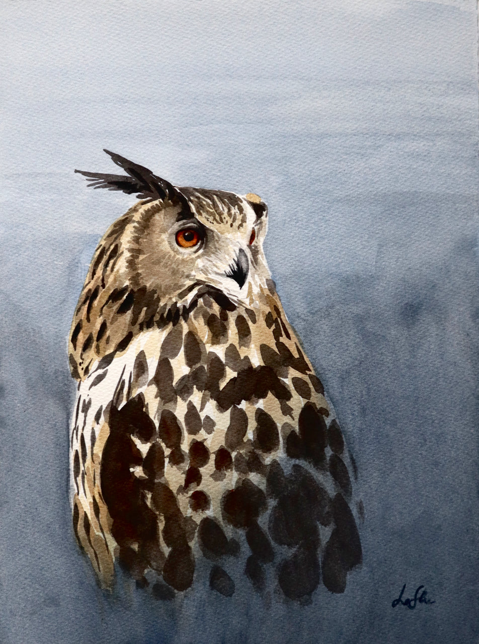 "Great Horned Owl" original watercolor painting