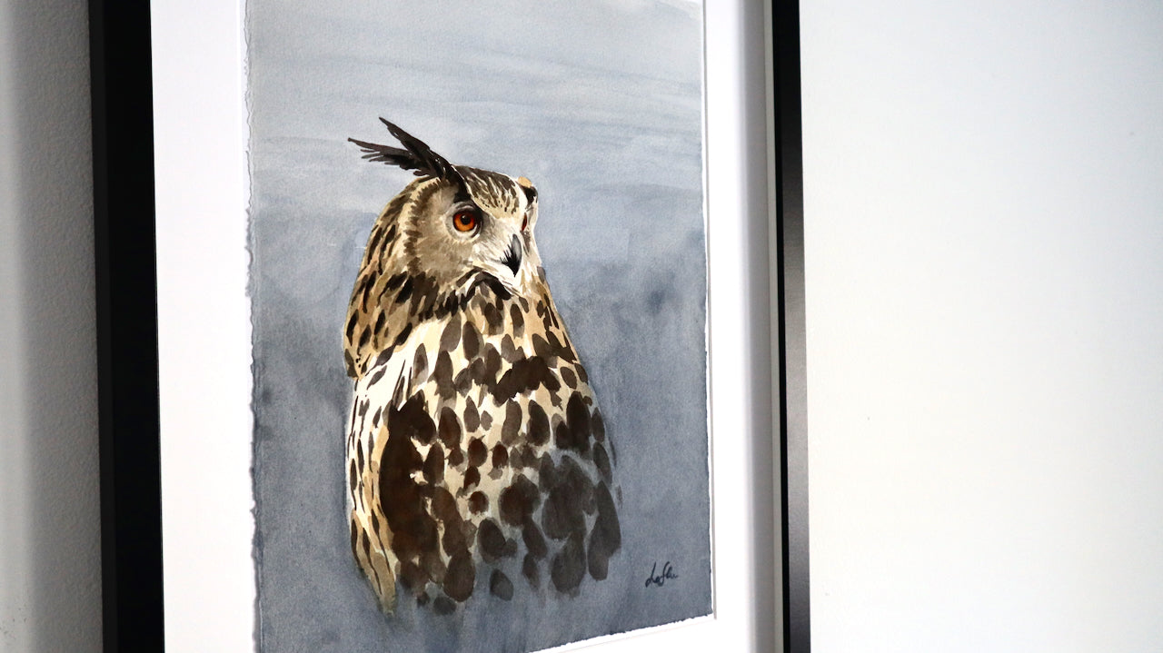 "Great Horned Owl" original watercolor painting