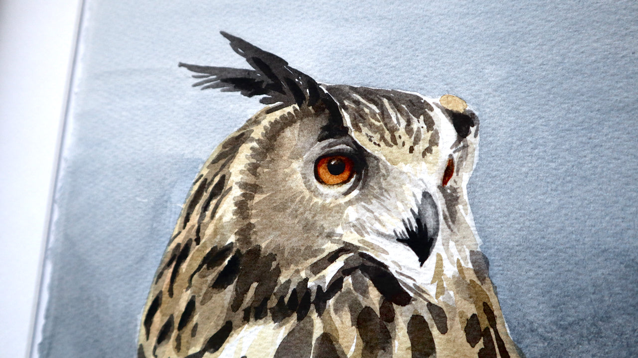 "Great Horned Owl" original watercolor painting
