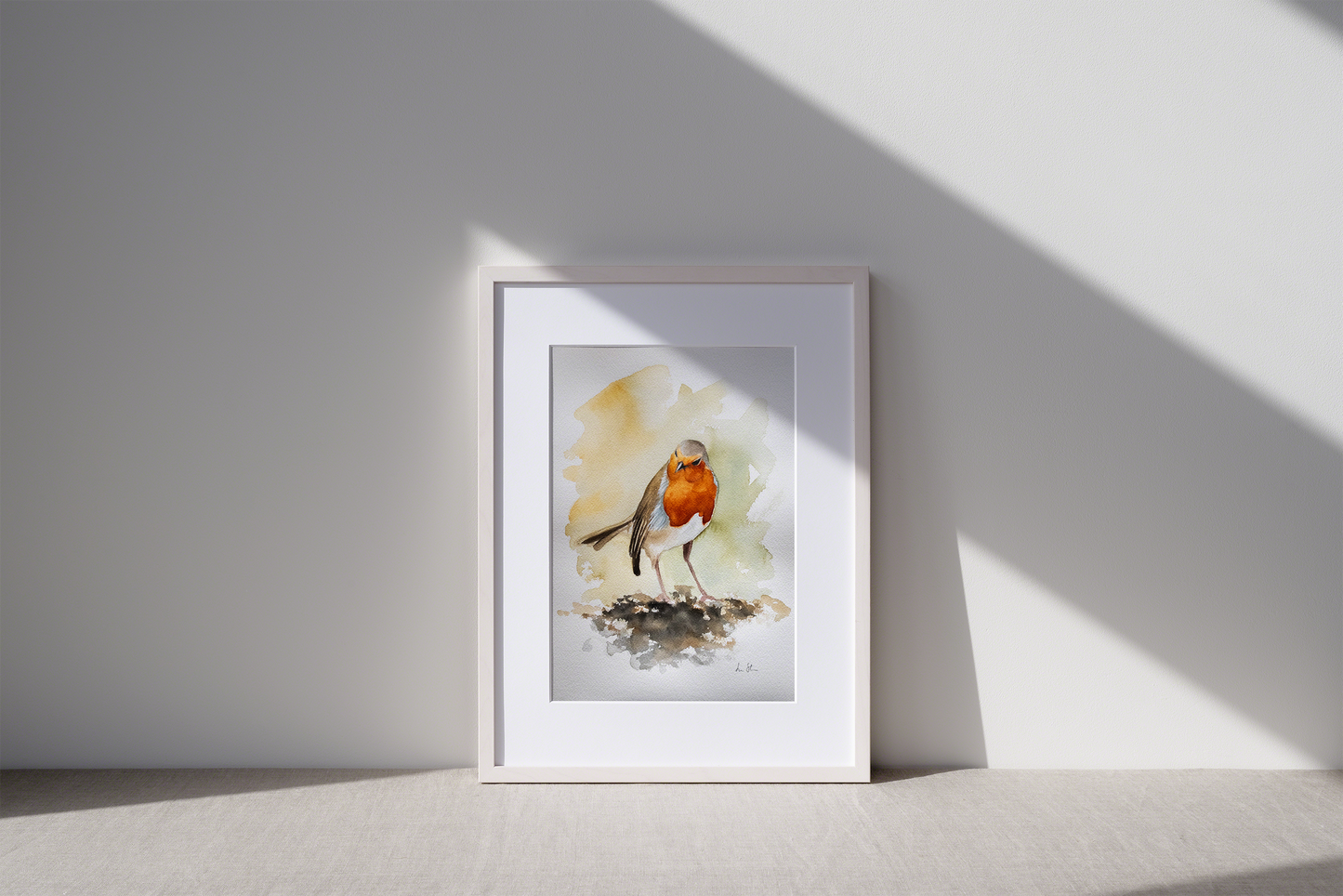 "Robin in the morning" original watercolor painting 21 x 30 cm