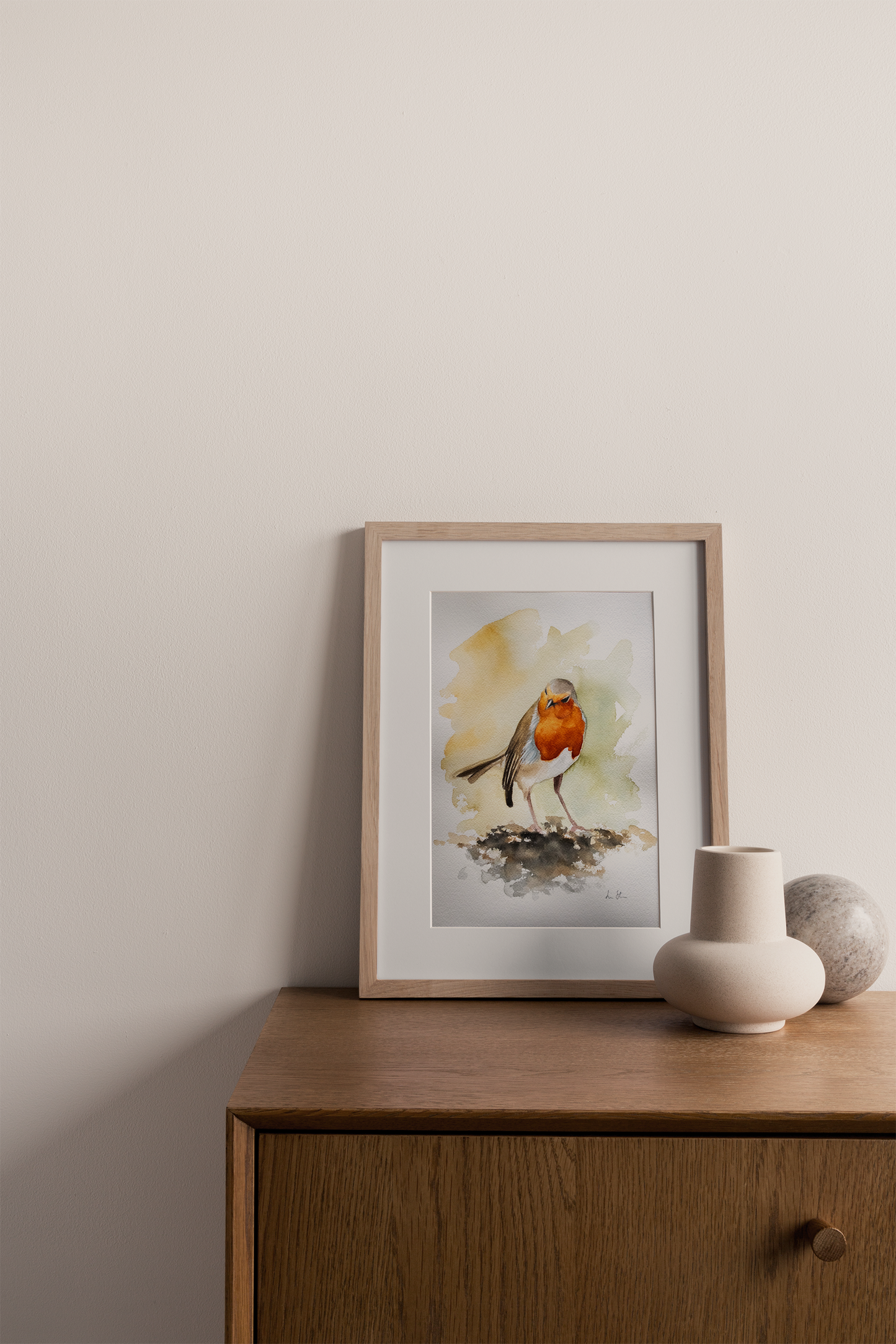 "Robin in the morning" original watercolor painting 21 x 30 cm